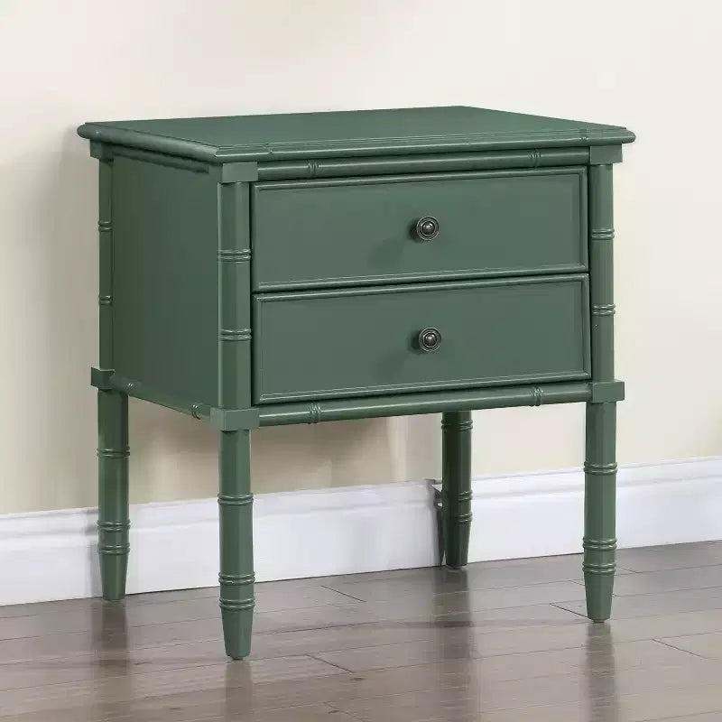 Comodino Comfort Pointe Ellison Verde Vintage: 2 Cassetti, Gambe in Stile Bambù, Design Nautico