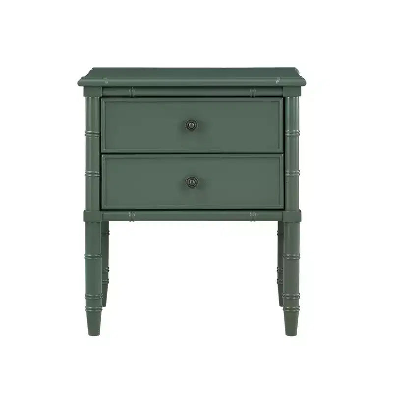 Comodino Comfort Pointe Ellison Verde Vintage: 2 Cassetti, Gambe in Stile Bambù, Design Nautico