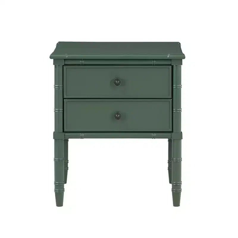 Comodino Comfort Pointe Ellison Verde Vintage: 2 Cassetti, Gambe in Stile Bambù, Design Nautico