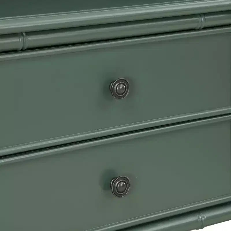 Comodino Comfort Pointe Ellison Verde Vintage: 2 Cassetti, Gambe in Stile Bambù, Design Nautico