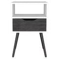 Pamplona Nightstand Smokey Oak/White - Boahaus: Modern Design, Open Shelf, Drawer, Smooth Finish, Jet Black Hardware
