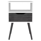 Pamplona Nightstand Smokey Oak/White - Boahaus: Modern Design, Open Shelf, Drawer, Smooth Finish, Jet Black Hardware
