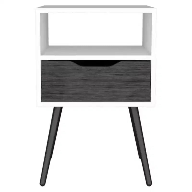 Pamplona Nightstand Smokey Oak/White - Boahaus: Modern Design, Open Shelf, Drawer, Smooth Finish, Jet Black Hardware