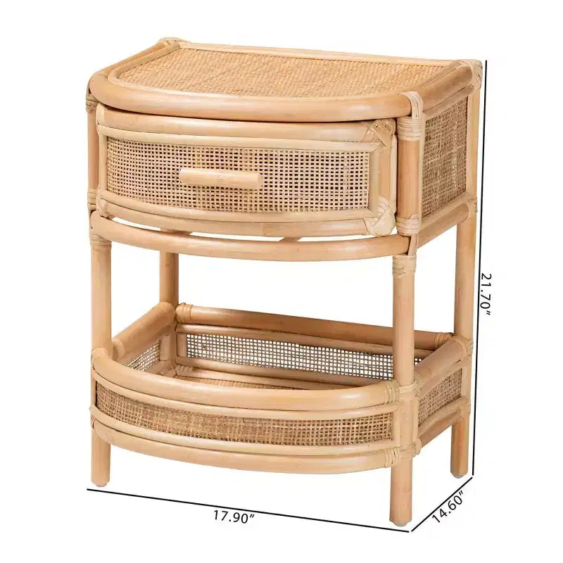 bali & pari Divitia Comodino in Rattan Naturale con 1 Cassetto Naturale: 55,1 cm Altezza, Nessun Montaggio, Struttura in MDF