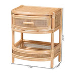 bali & pari Divitia Comodino in Rattan Naturale con 1 Cassetto Naturale: 55,1 cm Altezza, Nessun Montaggio, Struttura in MDF