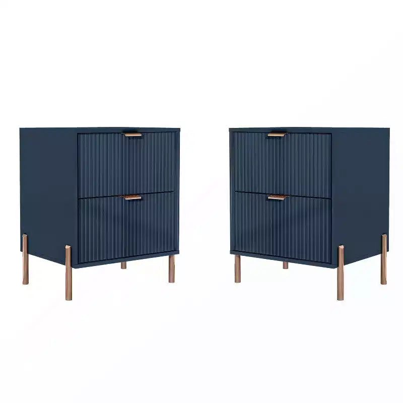 Festivo 2pc Modern Elegance 2 Drawer Nightstands Side Table Set Navy