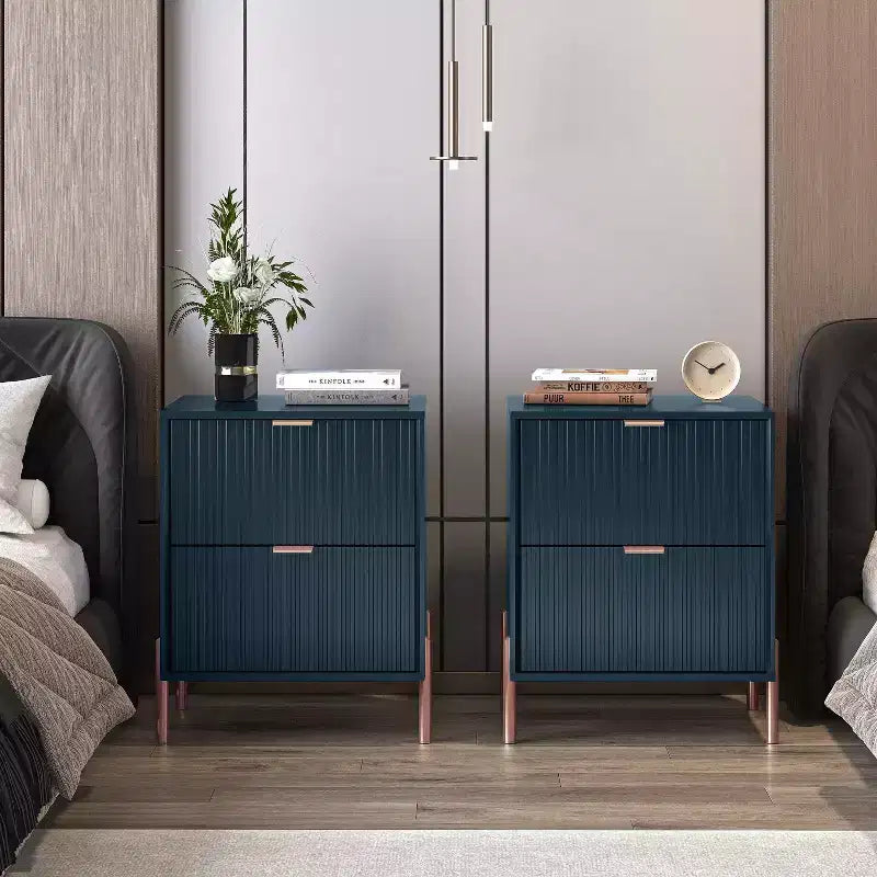 Festivo Comodini Moderni ed Eleganti 2 Pezzi con 2 Cassetti Tavolini da Notte Set Blu Navy