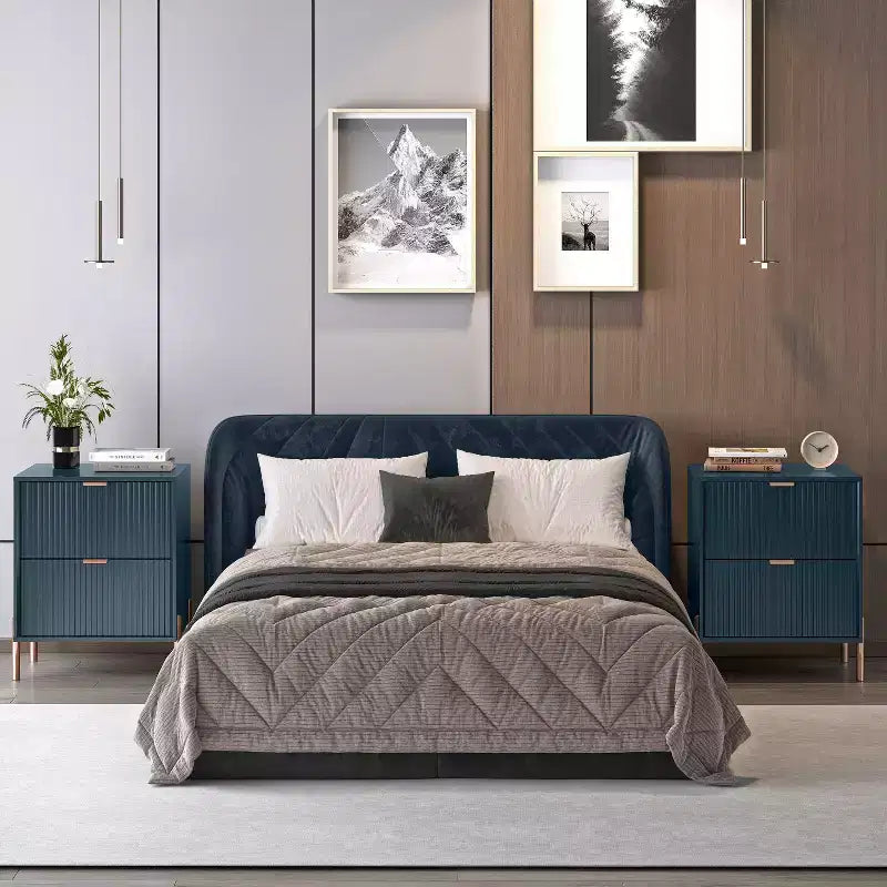 Festivo Comodini Moderni ed Eleganti 2 Pezzi con 2 Cassetti Tavolini da Notte Set Blu Navy