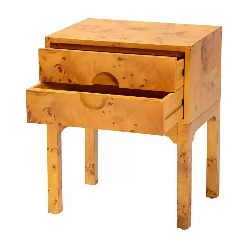 bali & pari comodino a 2 cassetti Kayla Wood Mappa Burl chiaro