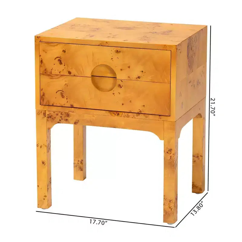 bali & pari comodino a 2 cassetti Kayla Wood Mappa Burl chiaro