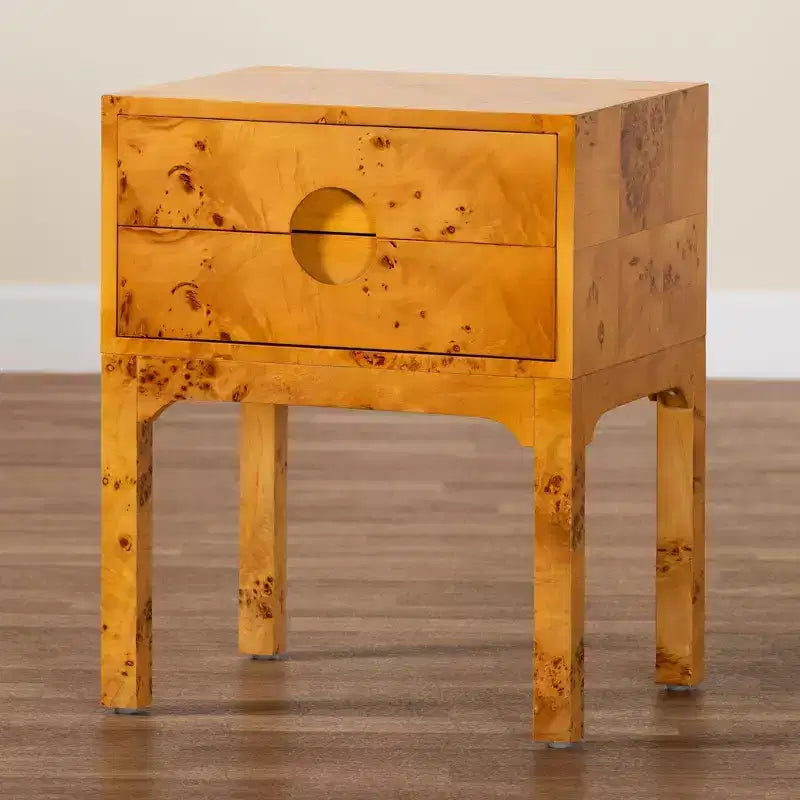 bali & pari comodino a 2 cassetti Kayla Wood Mappa Burl chiaro