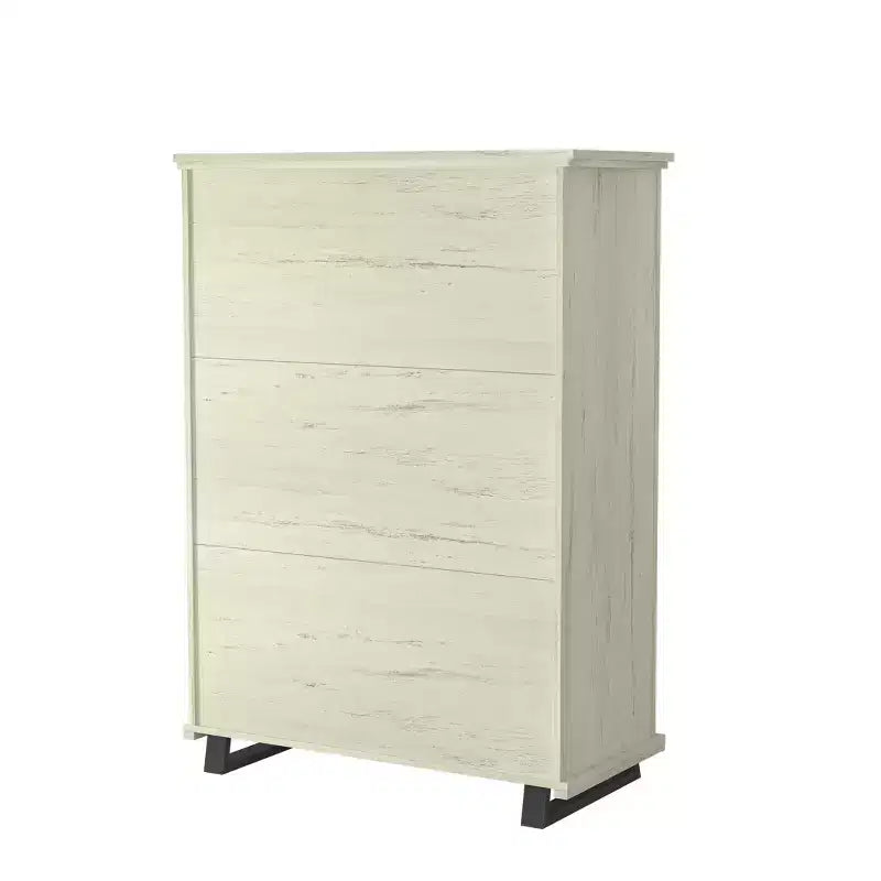 Festivo 4 pezzi Comò e comodino moderni per camera da letto Bordo segato Off-White: Include mobile contenitore e comò orizzontale