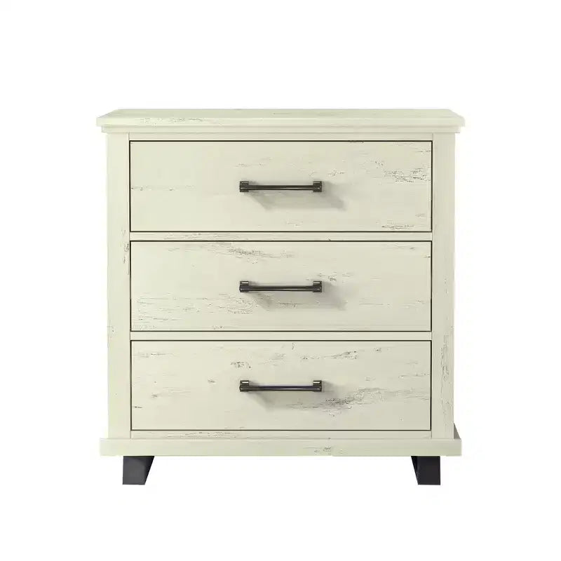 Festivo 4 pezzi Comò e comodino moderni per camera da letto Bordo segato Off-White: Include mobile contenitore e comò orizzontale
