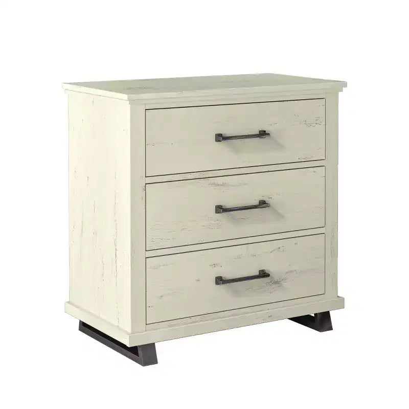 Festivo 4 pezzi Comò e comodino moderni per camera da letto Bordo segato Off-White: Include mobile contenitore e comò orizzontale