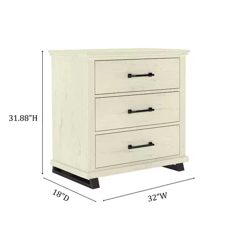 Festivo 4 pezzi Comò e comodino moderni per camera da letto Bordo segato Off-White: Include mobile contenitore e comò orizzontale