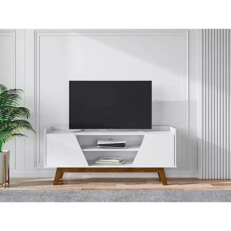 Mobile TV Marcus Mid-Century Modern a 4 ripiani per TV fino a 55": Spazio, gestione cavi - Manhattan Comfort