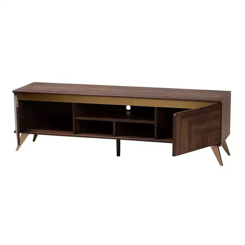 Mobile TV in Legno Graceland a 2 Ante per TV Fino a 58" Noce/Oro - Baxton Studio: Consolle Multimediale con Ripiani Aperti