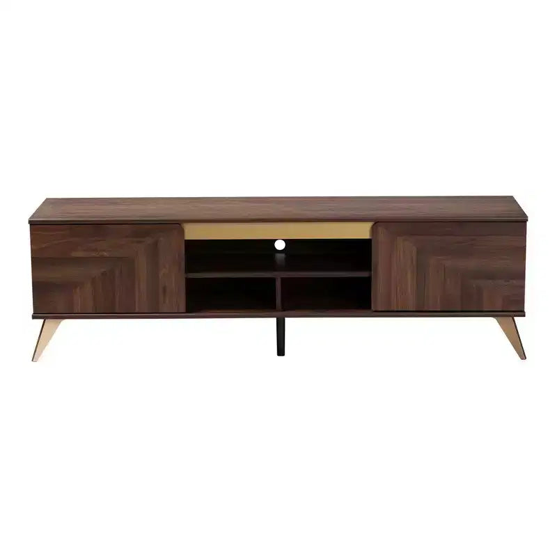 Mobile TV in Legno Graceland a 2 Ante per TV Fino a 58" Noce/Oro - Baxton Studio: Consolle Multimediale con Ripiani Aperti