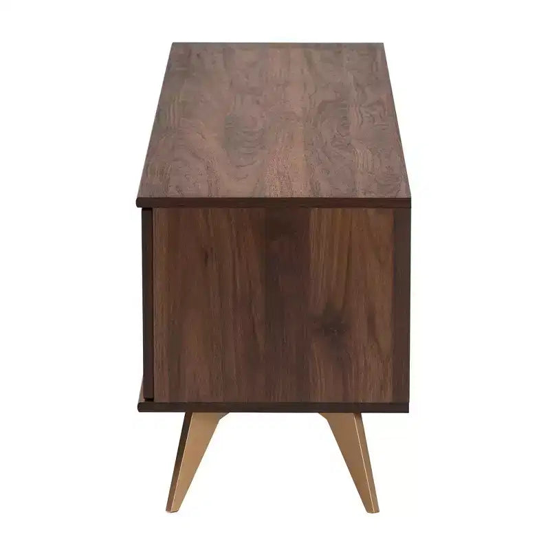 Mobile TV in Legno Graceland a 2 Ante per TV Fino a 58" Noce/Oro - Baxton Studio: Consolle Multimediale con Ripiani Aperti