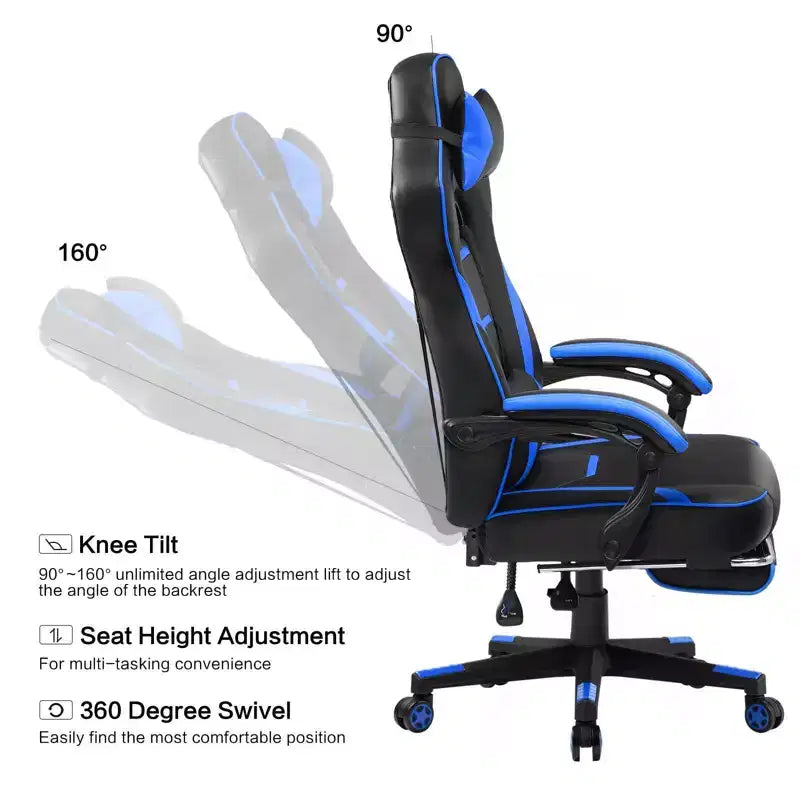 LUCKRACER Sedia Gaming con Poggiapiedi, Sedia da Ufficio Ergonomica con Schienale Alto, Sedia da Scrivania, Blu