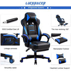LUCKRACER Sedia Gaming con Poggiapiedi, Sedia da Ufficio Ergonomica con Schienale Alto, Sedia da Scrivania, Blu