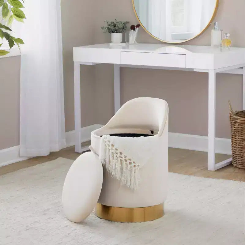 Sgabello da toeletta LumiSource Marla, velluto oro/crema