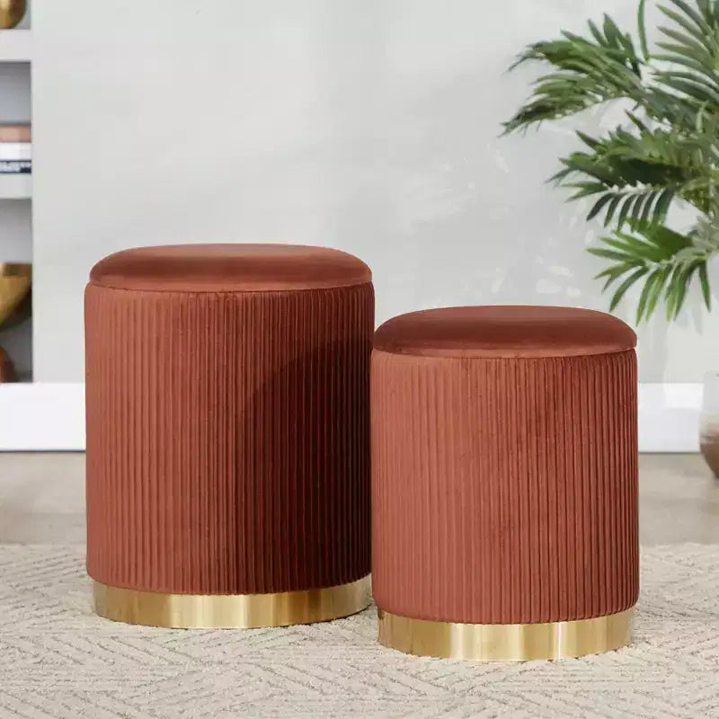 LumiSource Marla Set di pouf pieghevoli a incastro Oro/Velluto marrone chiaro