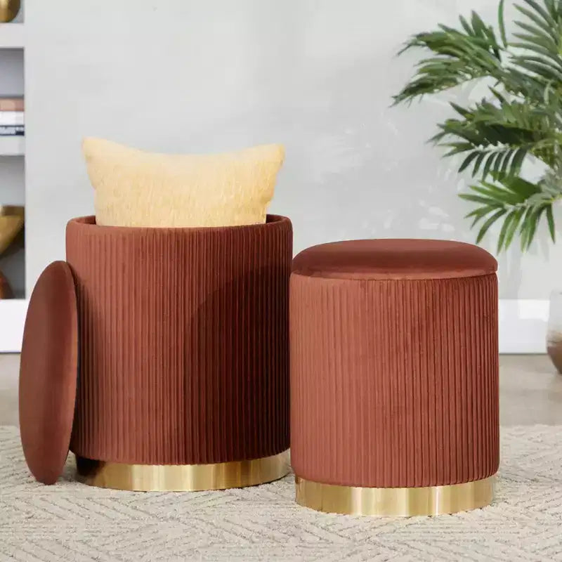 LumiSource Marla Set di pouf pieghevoli a incastro Oro/Velluto marrone chiaro