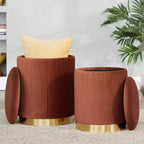 LumiSource Marla Set di pouf pieghevoli a incastro Oro/Velluto marrone chiaro