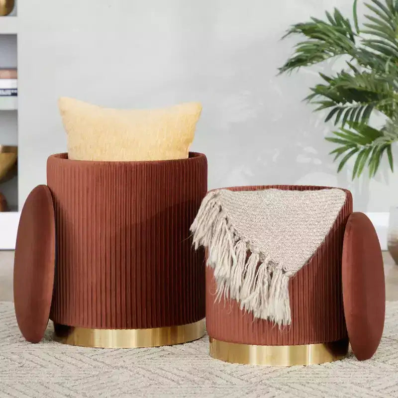 LumiSource Marla Set di pouf pieghevoli a incastro Oro/Velluto marrone chiaro