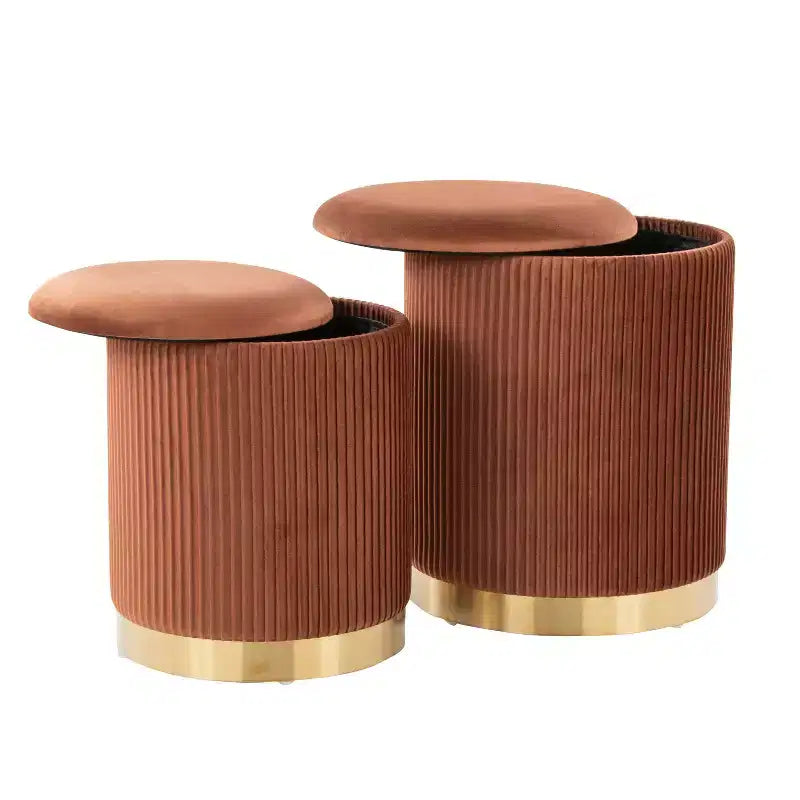 LumiSource Marla Set di pouf pieghevoli a incastro Oro/Velluto marrone chiaro