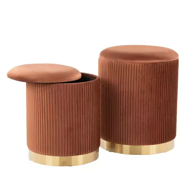 LumiSource Marla Set di pouf pieghevoli a incastro Oro/Velluto marrone chiaro