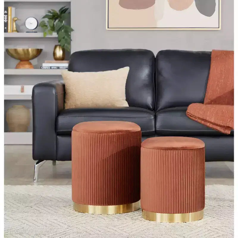 LumiSource Marla Set di pouf pieghevoli a incastro Oro/Velluto marrone chiaro