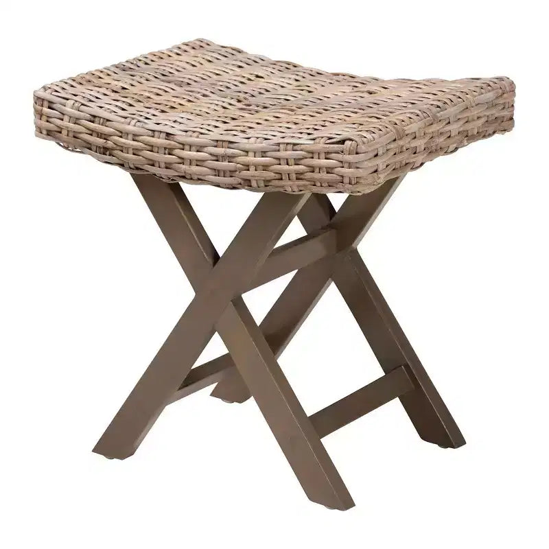 bali & pari Hayate Ottomano Poggiapiedi in Legno di Rattan e Mogano Grigio Kubu/Tortora Rustico