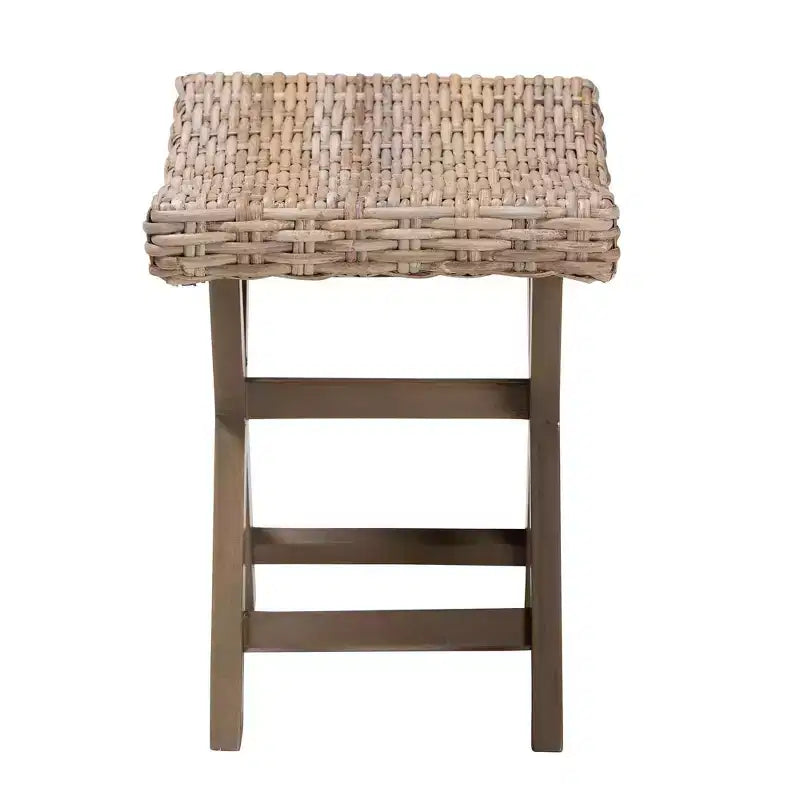 bali & pari Hayate Ottomano Poggiapiedi in Legno di Rattan e Mogano Grigio Kubu/Tortora Rustico