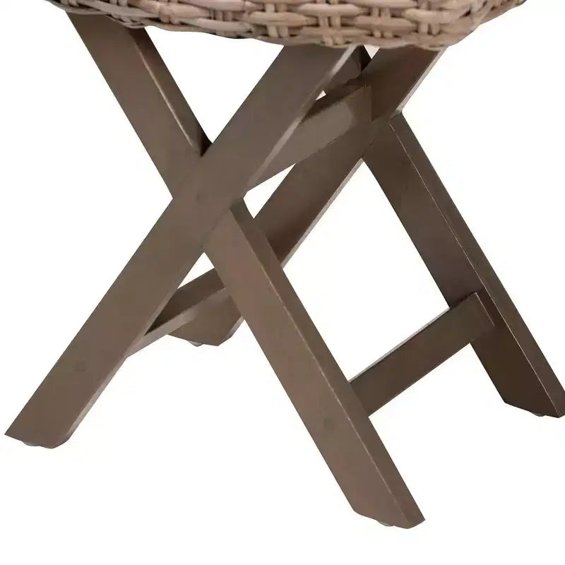 bali & pari Hayate Ottomano Poggiapiedi in Legno di Rattan e Mogano Grigio Kubu/Tortora Rustico