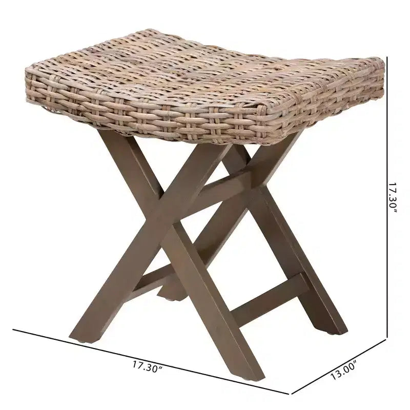 bali & pari Hayate Ottomano Poggiapiedi in Legno di Rattan e Mogano Grigio Kubu/Tortora Rustico