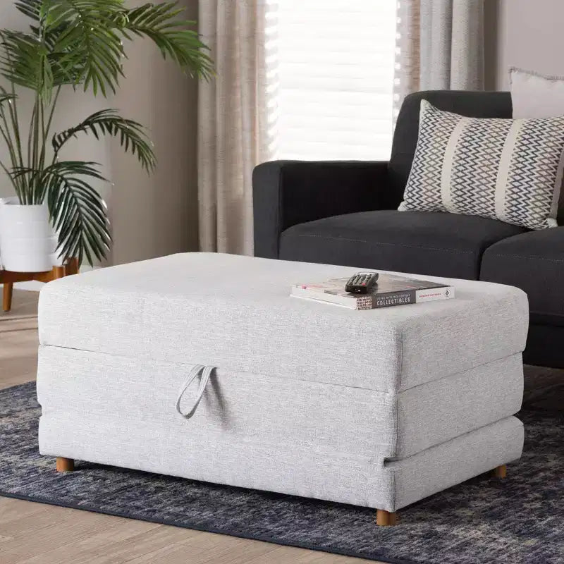 Pouf letto convertibile Baxton Studio Sabriel in tessuto grigio chiaro/marrone rovere