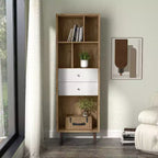 24/7 Shop At Home Kimmo Libreria Moderna Mid-Century con Ripiani Aperti e 2 Cassetti, Legno Composito MDF, Rovere Chiaro: Mobile Contenitore Verticale, 70.35"