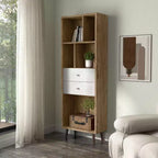 24/7 Shop At Home Kimmo Libreria Moderna Mid-Century con Ripiani Aperti e 2 Cassetti, Legno Composito MDF, Rovere Chiaro: Mobile Contenitore Verticale, 70.35"