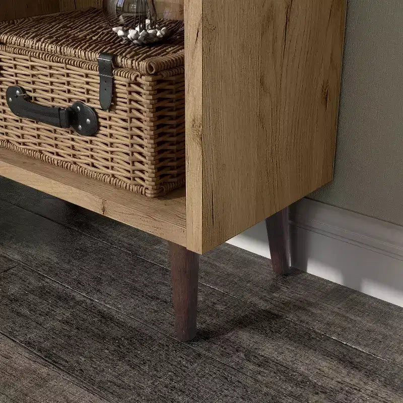 24/7 Shop At Home Kimmo Libreria Moderna Mid-Century con Ripiani Aperti e 2 Cassetti, Legno Composito MDF, Rovere Chiaro: Mobile Contenitore Verticale, 70.35"