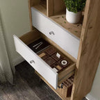 24/7 Shop At Home Kimmo Libreria Moderna Mid-Century con Ripiani Aperti e 2 Cassetti, Legno Composito MDF, Rovere Chiaro: Mobile Contenitore Verticale, 70.35"