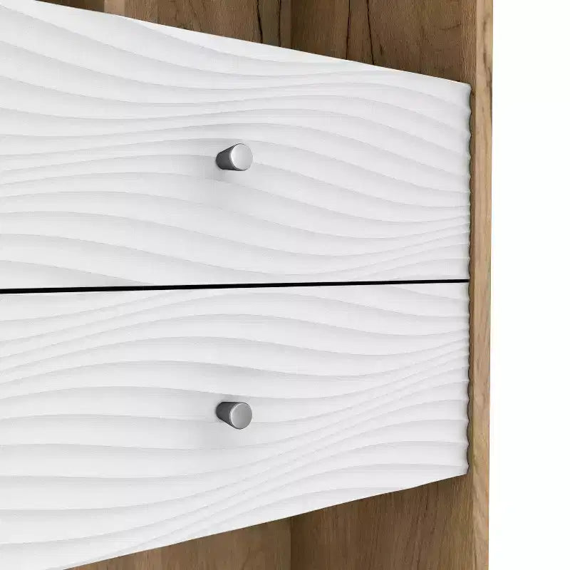 24/7 Shop At Home Kimmo Libreria Moderna Mid-Century con Ripiani Aperti e 2 Cassetti, Legno Composito MDF, Rovere Chiaro: Mobile Contenitore Verticale, 70.35"