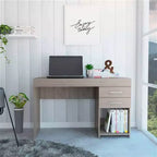Scrivania per Computer Kabul Grigio Chiaro - Boahaus: Mobili per Ufficio con Scaffale, Laminato in Legno