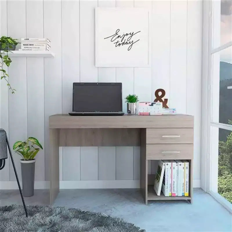 Scrivania per Computer Kabul Grigio Chiaro - Boahaus: Mobili per Ufficio con Scaffale, Laminato in Legno