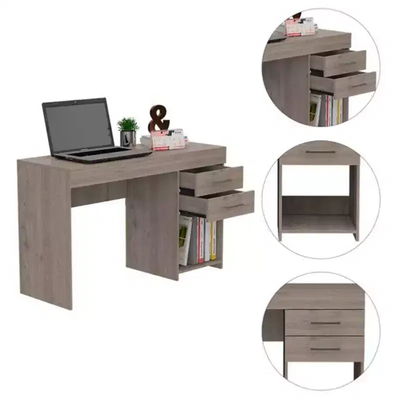 Scrivania per Computer Kabul Grigio Chiaro - Boahaus: Mobili per Ufficio con Scaffale, Laminato in Legno