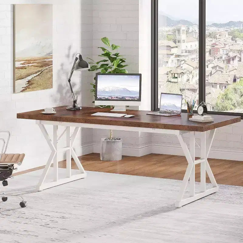 Scrivania direzionale grande LITTLE TREE 70,8" Marrone/Bianco