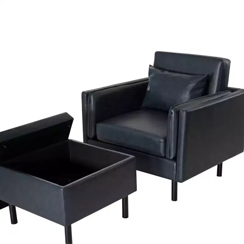 Sedia e pouf Linon Wallis in ecopelle navy