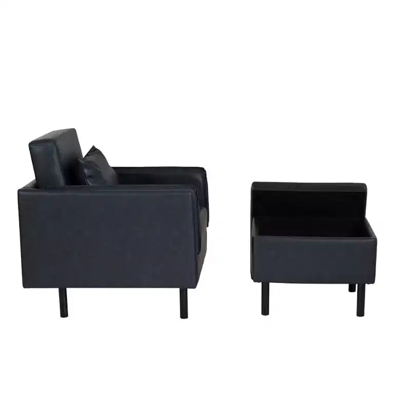 Sedia e pouf Linon Wallis in ecopelle navy