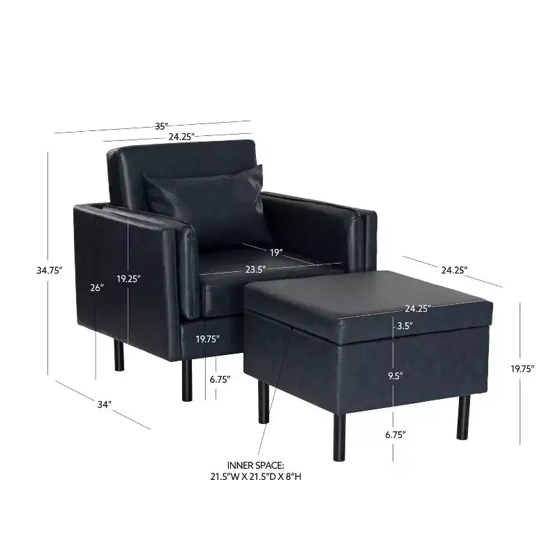 Sedia e pouf Linon Wallis in ecopelle navy